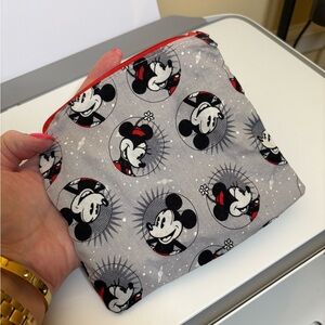 Handmade Mickey & Minnie Mouse Gray Zip Pouch with Red Trim